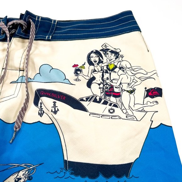 Quiksilver Lake Haveabrew Board Shorts 32 Boats Jetski Shrimp Sexy Girls Yacht - Picture 3 of 11